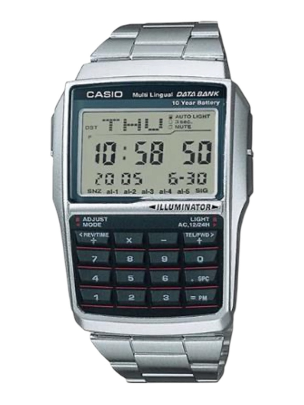Casio Silver Digital Data Bank Calculator Watch